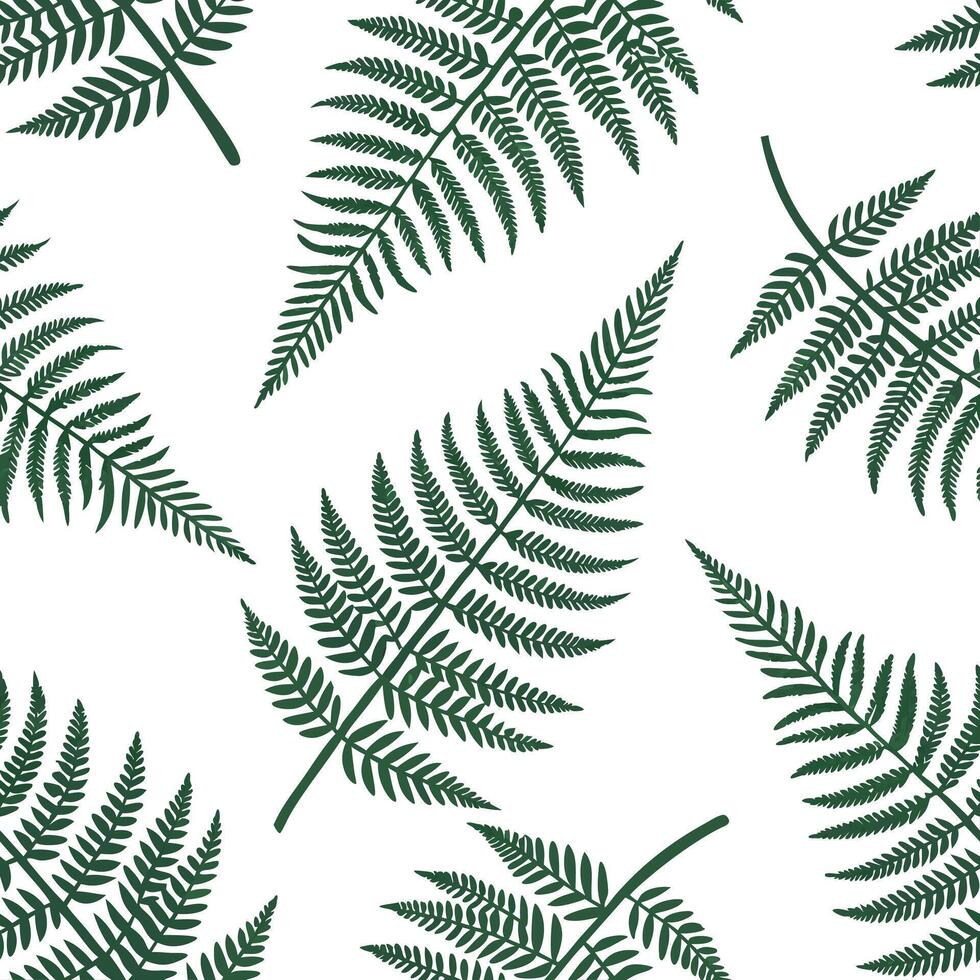 Flat Botanical garden fern seamless tile pattern with various fern species in natural green hues on a white background perfect for serene spaces concept as Various fern species in flat vector