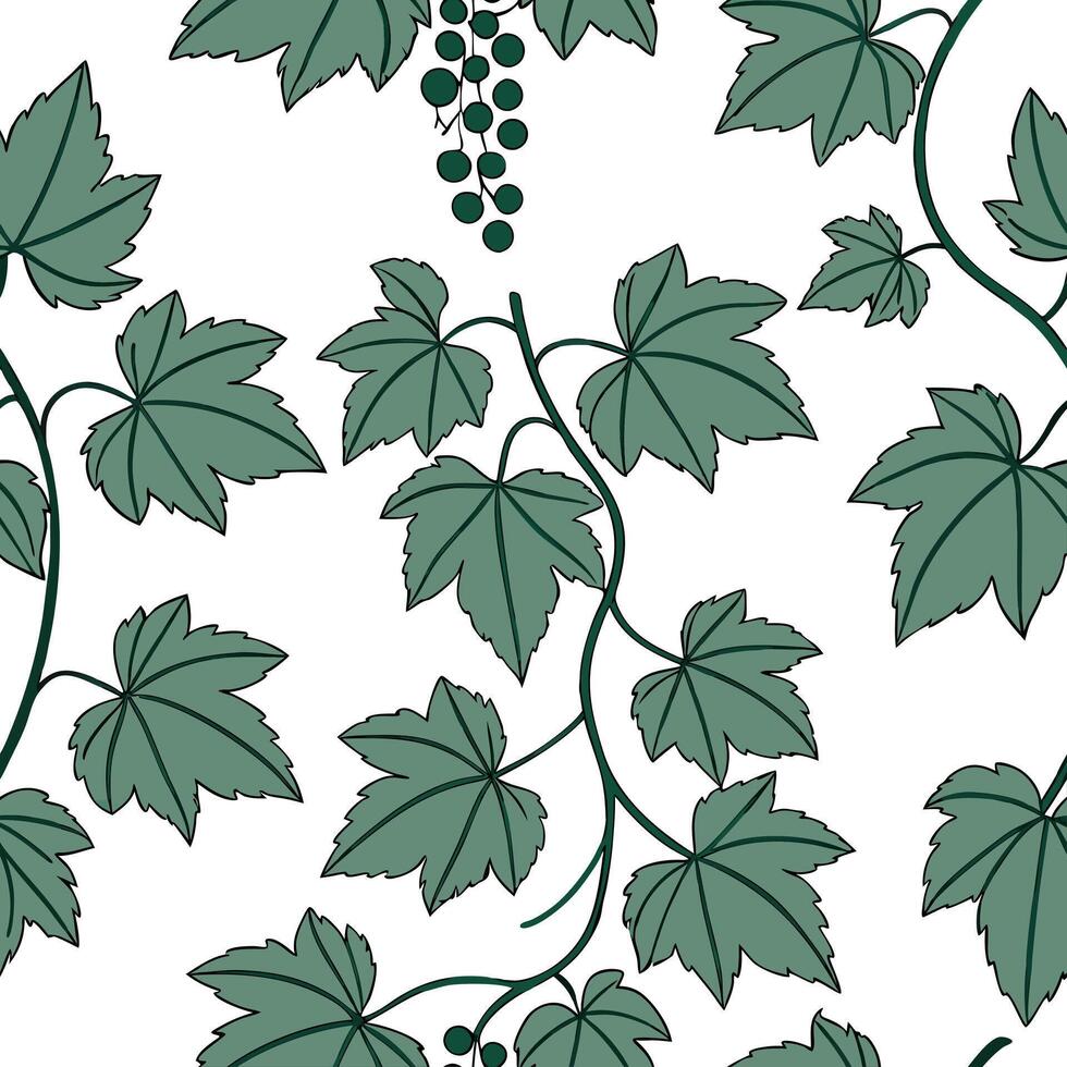 Flat Botanical garden vine seamless tile pattern with various vine species in natural greens on white background perfect for serene spaces concept as Various vine species in natura flat vector