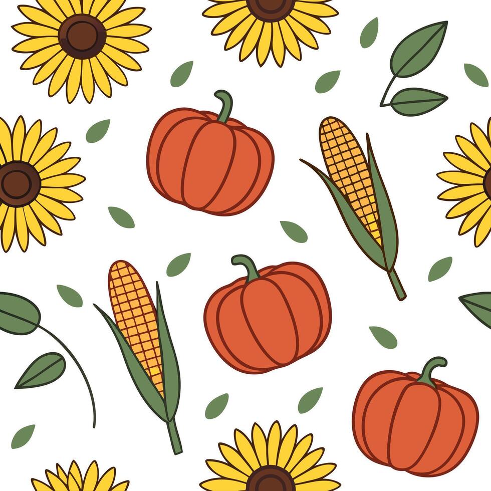 Flat Bright autumn harvest seamless pattern with colorful pumpkins squashes and gourds for a festive fall look concept as Festive autumn harvest pattern with colorful pumpkins squa flat Set 2 vector
