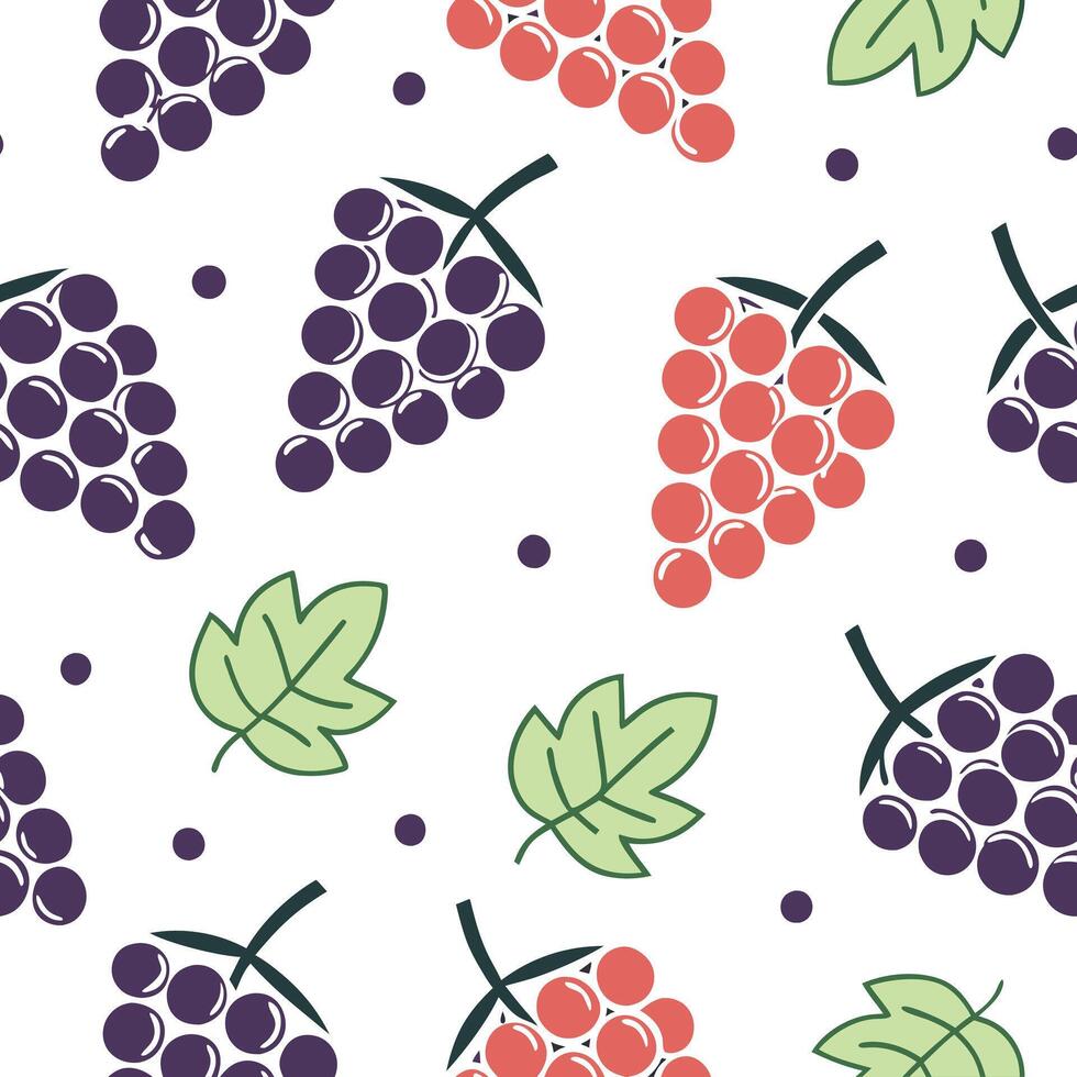 Flat Bright juicy grapes seamless tile pattern with green purple and red hues for a refreshing summer touch concept as Grapes in green purple and red hues create a juicy seamless t flat vector