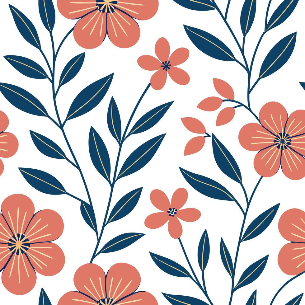 Flat Bright spring floral seamless pattern with bold petals and vibrant greens for energetic lively designs concept as Energetic spring floral pattern with bold petals and vibrant flat Set 2 vector