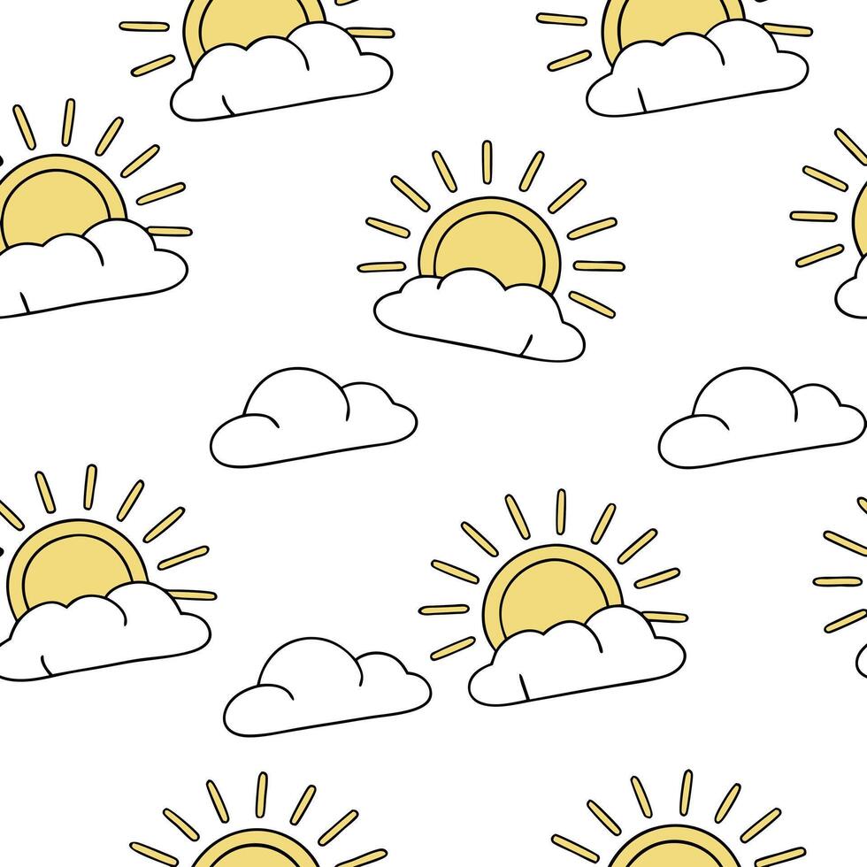Flat Bright golden sunlight seamless tile pattern with rays filtering through light clouds for a soft spring effect concept as Rays of bright golden sunlight filter through soft cl flat vector