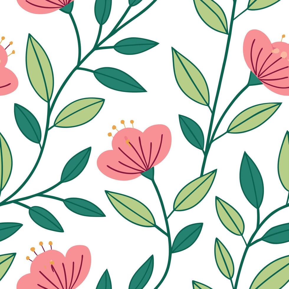 Flat Bright spring nature seamless pattern with bold blooms and green leaf backgrounds for lively garden projects concept as Bright spring floral pattern featuring bold blooms and flat Set 2 vector