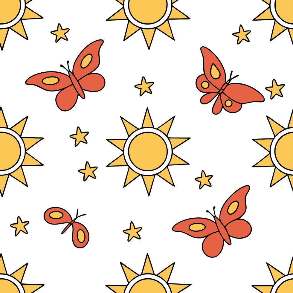 Flat Bright spring sunshine seamless pattern with golden light and vivid flowers for a cheerful vibrant spring design concept as Vivid spring sunshine pattern with golden light and flat Set 2 vector