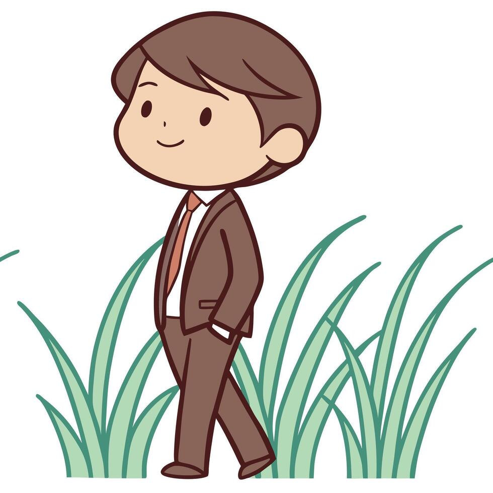 Flat Businessmans suit blending into a field of grass with soft focus concept as An image where the lower part of a businessmans suit seamlessly blends into a field of grass with a flat vector