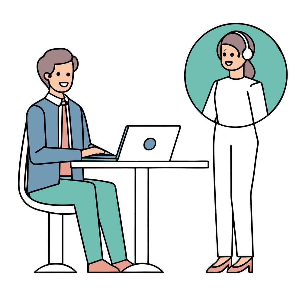 Flat Business meeting with AI hologram assistant concept as A candid shot of professionals in a modern office in the USA interacting with a holographic AI assistant during a meetin flat vector