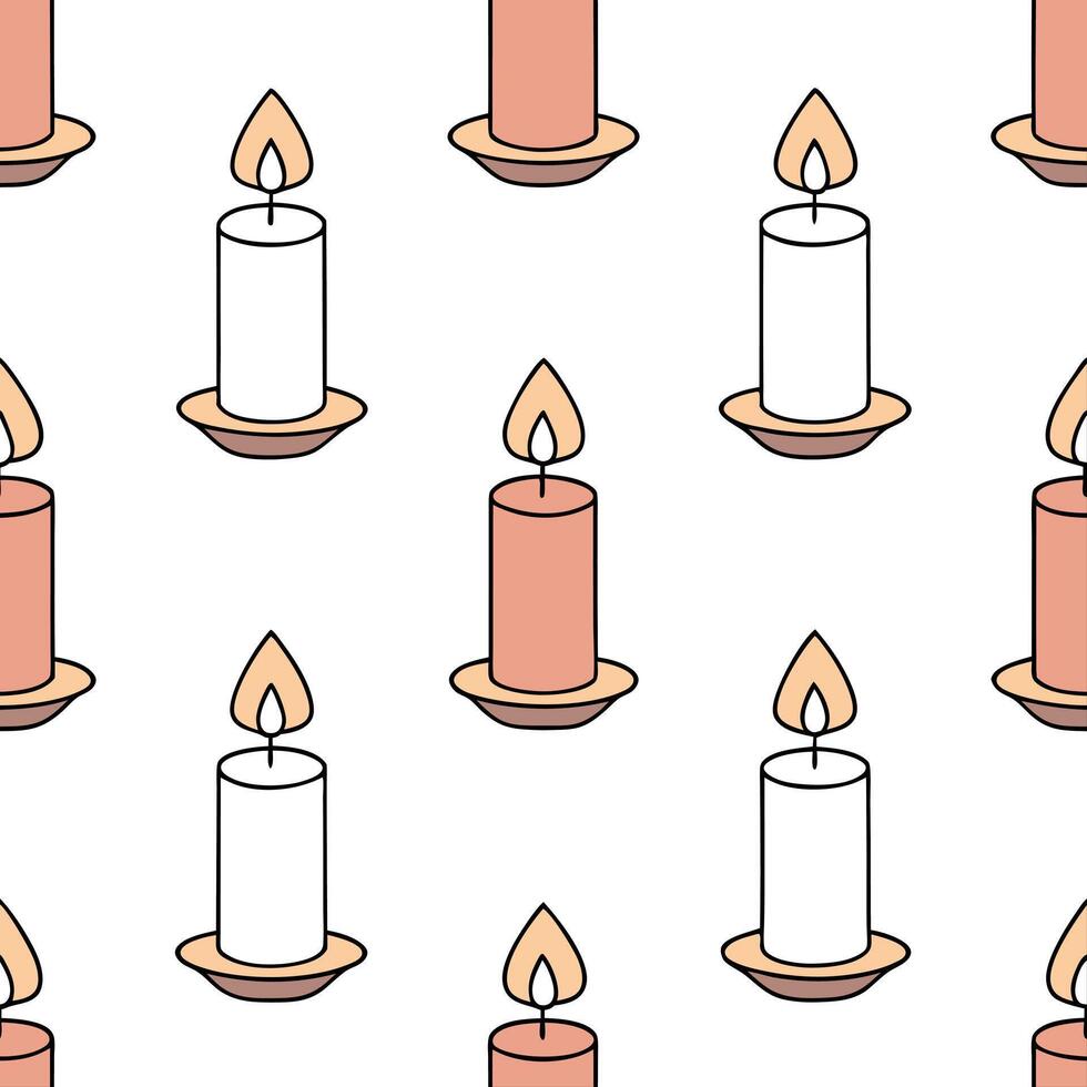 Flat Candle Patterns concept as Design a seamless background featuring cartoon style candles with varying heights and colors symbolizing light and warmth during Yalda Night in Si flat vector