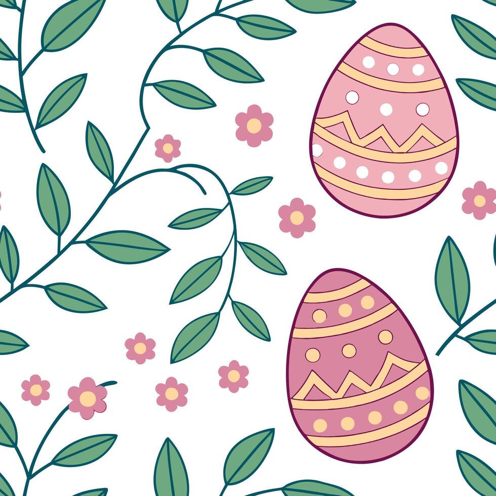 Flat Charming Easter eggs and floral vines seamless tile pattern with festive spring colors concept as Festive spring colors adorn charming Easter eggs intertwined with floral vine flat vector