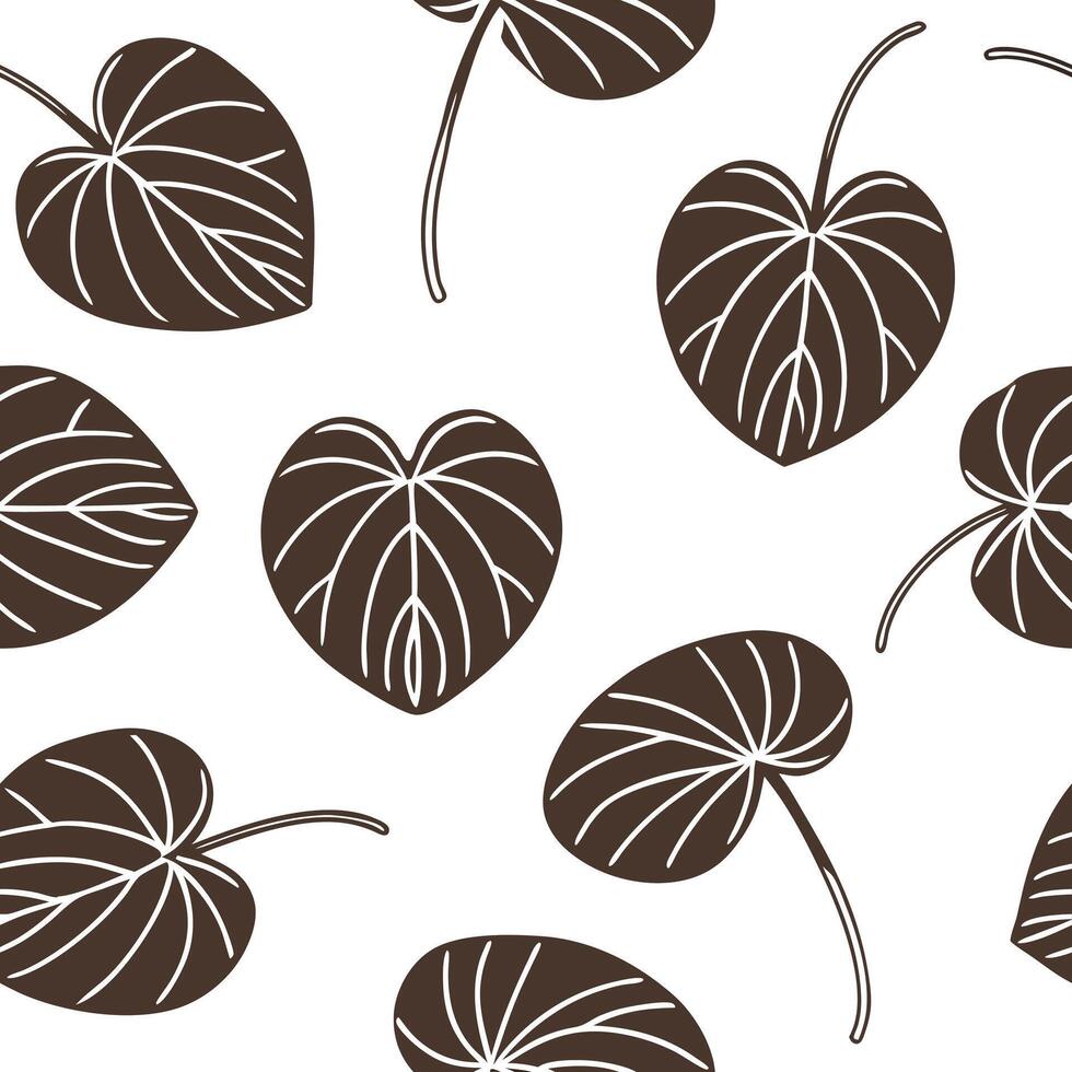 Flat Classic embroidered Pilea seamless pattern with rich textures on white concept as Textured embroidered style Pilea leaves creating a classic seamless pattern ideal for traditi flat vector