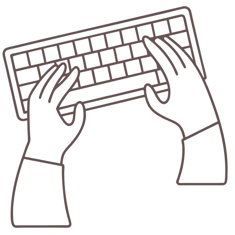 Flat Close up of hands typing on transparent cloud keyboard with digital icons copy space concept as Hands type on a transparent cloud themed keyboard surrounded by floating digita flat Set 2 vector