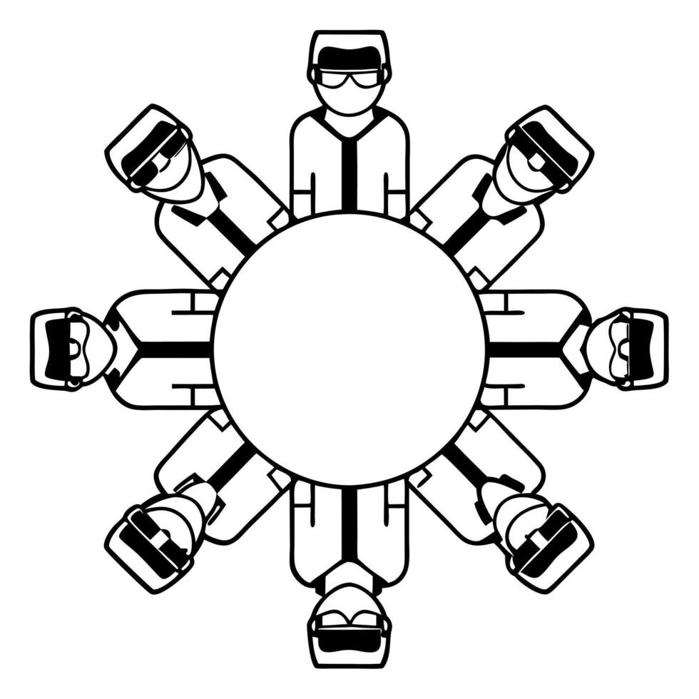 Flat Futuristic Close Up of Brainstorming Wearables concept as A macro close up of team members wearing futuristic smartwatches and augmented reality glasses during a brainstorming flat Set 3 vector