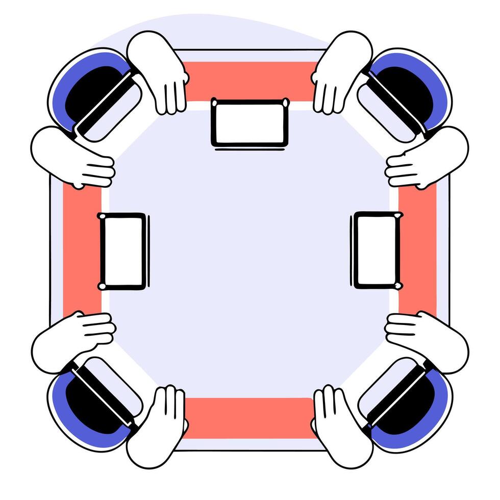 Flat Futuristic Hands on Brainstorming concept as A close up of hands using advanced gadgets and virtual reality devices during a futuristic brainstorming session set in a high tec flat vector