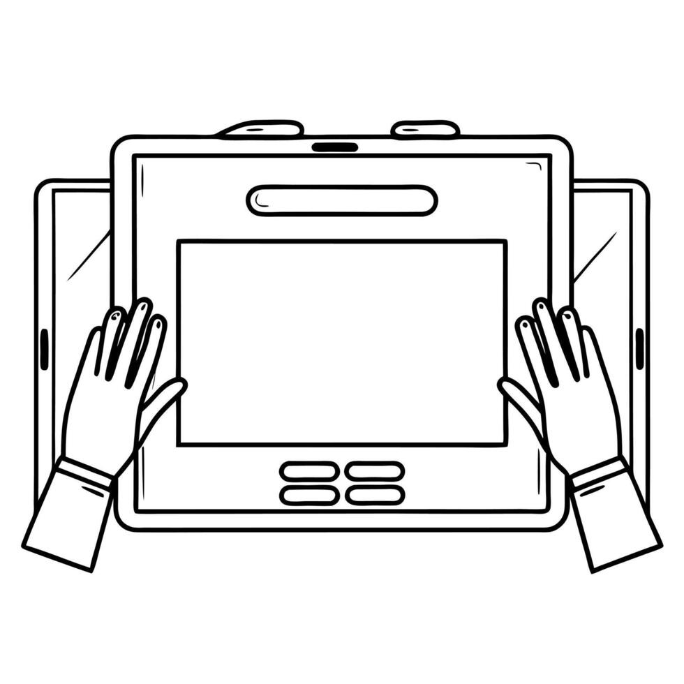 Flat Futuristic Macro of Brainstorming Interfaces concept as A macro shot of futuristic interfaces and touchscreens used by a team during a high tech brainstorming session emphasiz flat Set 2 vector