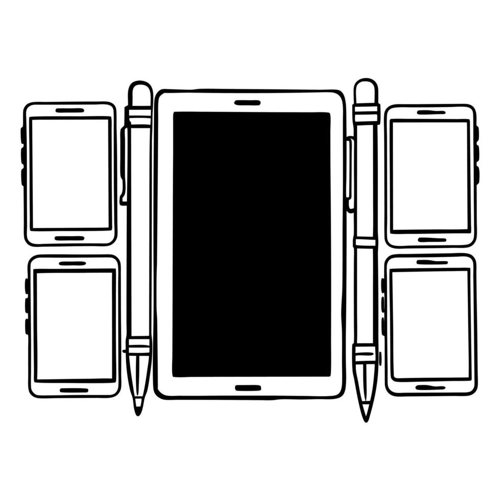 Flat Futuristic Macro of Brainstorming Interfaces concept as A macro shot of futuristic interfaces and touchscreens used by a team during a high tech brainstorming session emphasiz flat Set 3 vector