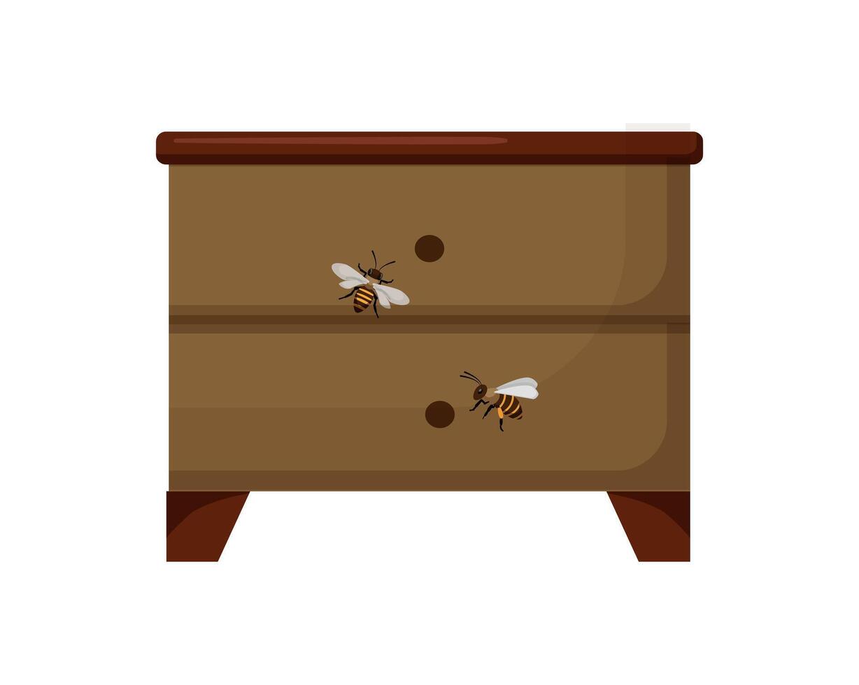 Wooden Beehive with Bees vector