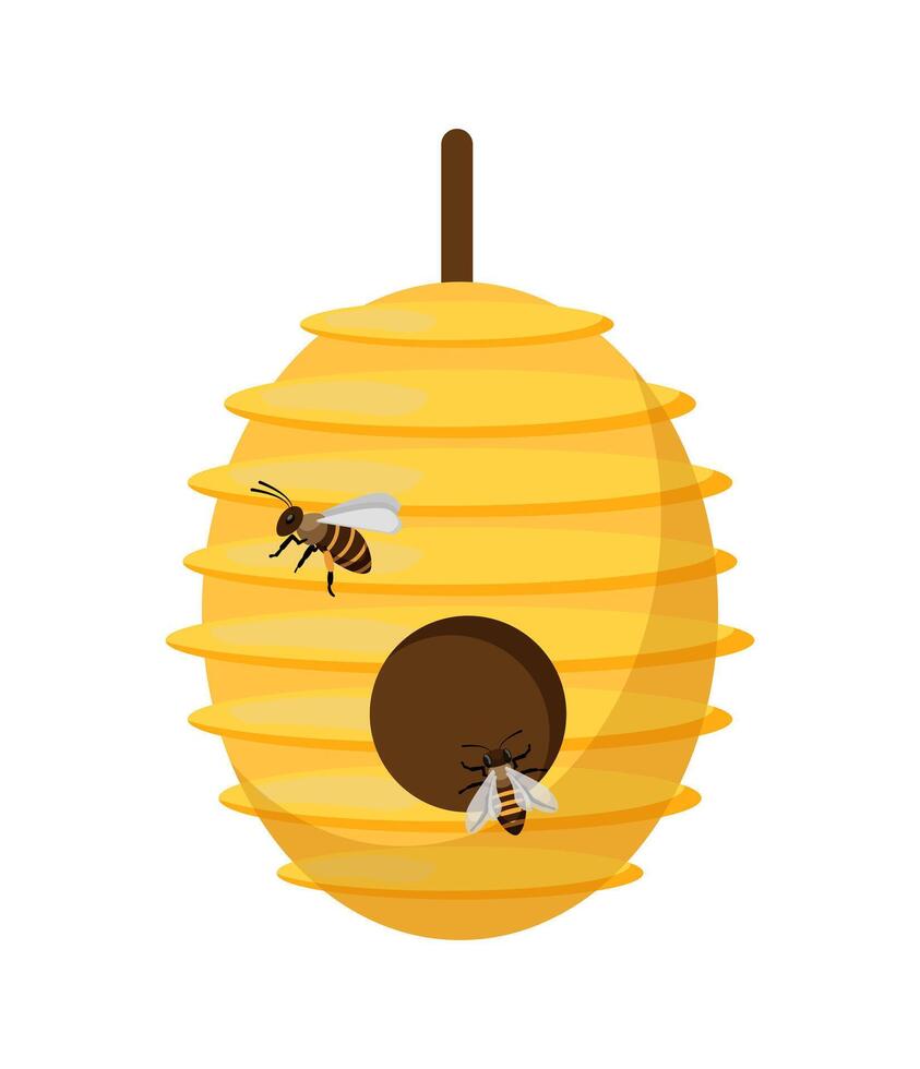 Yellow Beehive with Bees vector