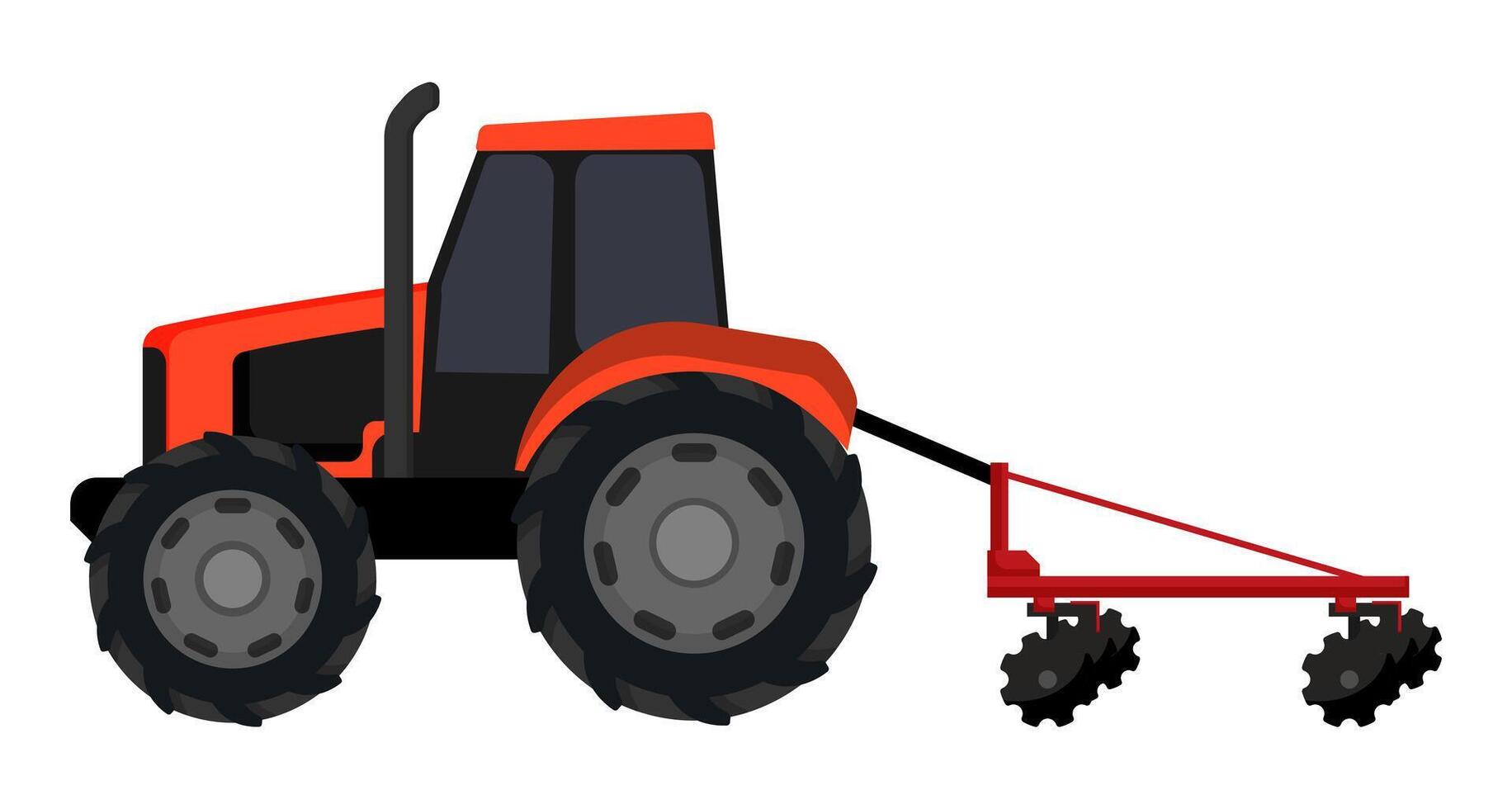 Red Tractor with Disc Harrow vector