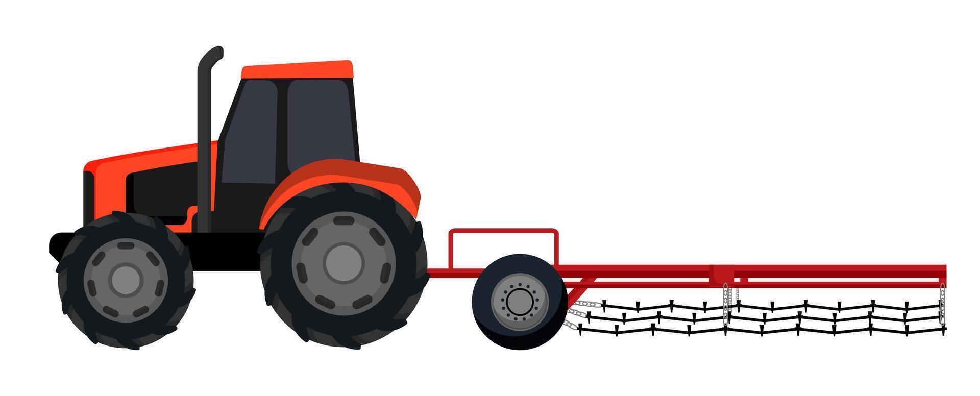 Red Tractor with Chain Harrow vector