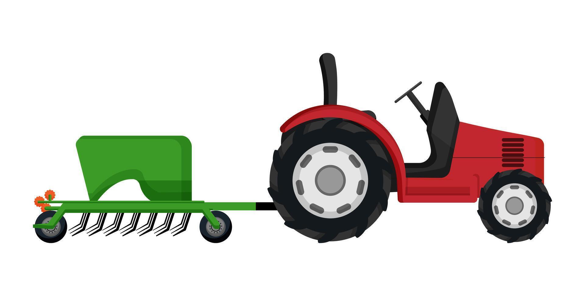Green Tractor with Rake vector