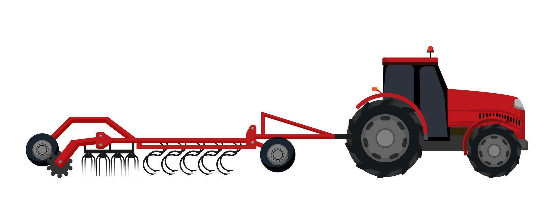 Red Tractor with Cultivator vector