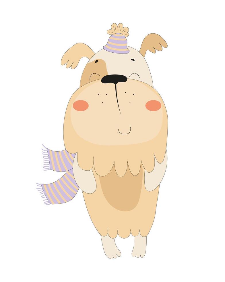 Cheerful Dog in Hat and Scarf vector