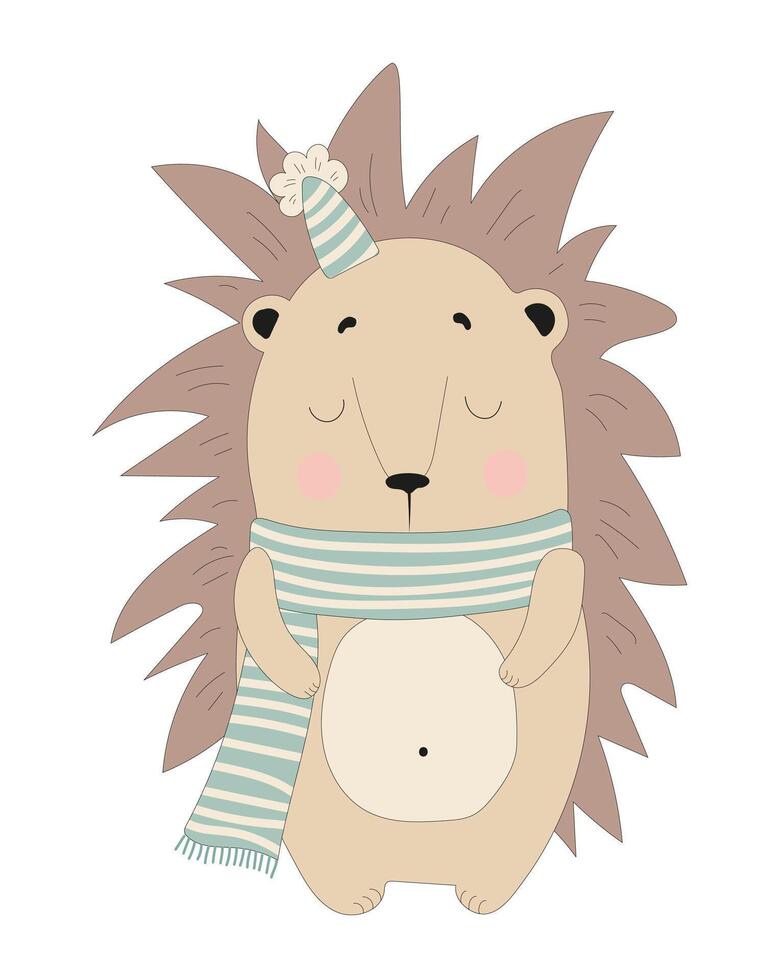 Hedgehog with Scarf and Hat vector