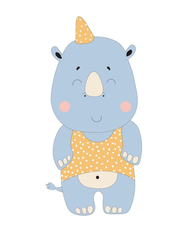 Cute Rhino in Dotted Outfit vector