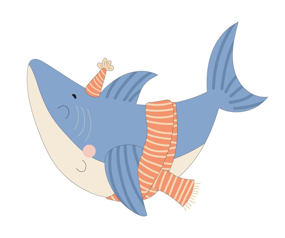Shark with Scarf and Party Hat vector
