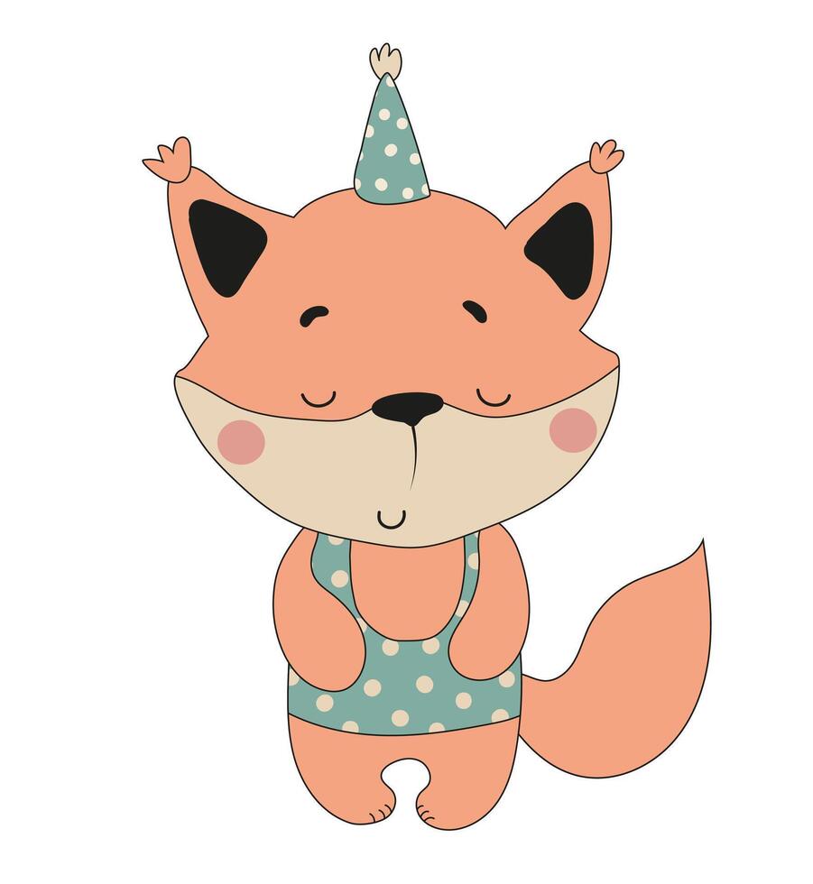 Cute Fox in Green Polka Dot Hat vector