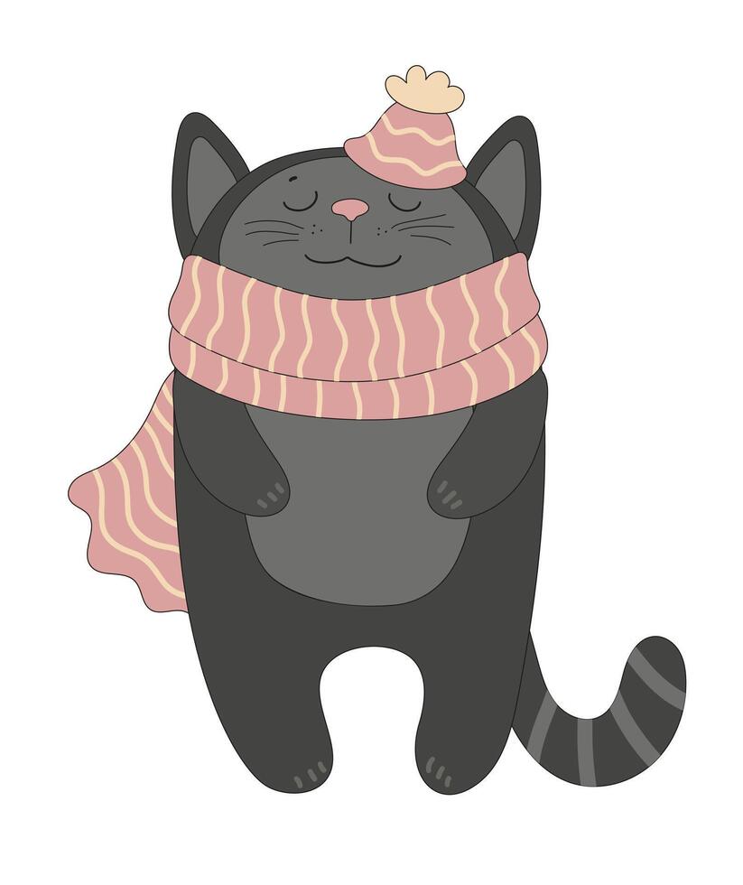 Black Cat in Scarf and Hat vector