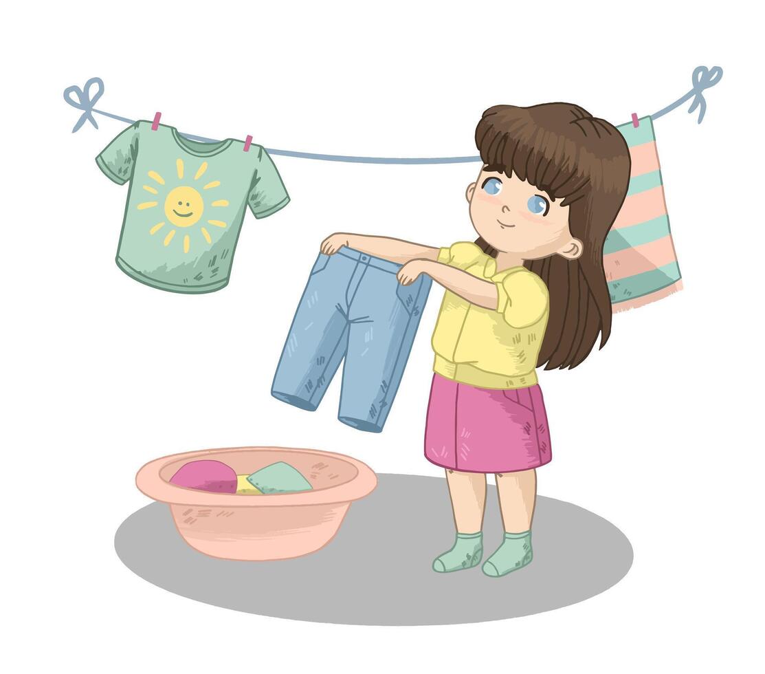 Girl Hanging Laundry vector