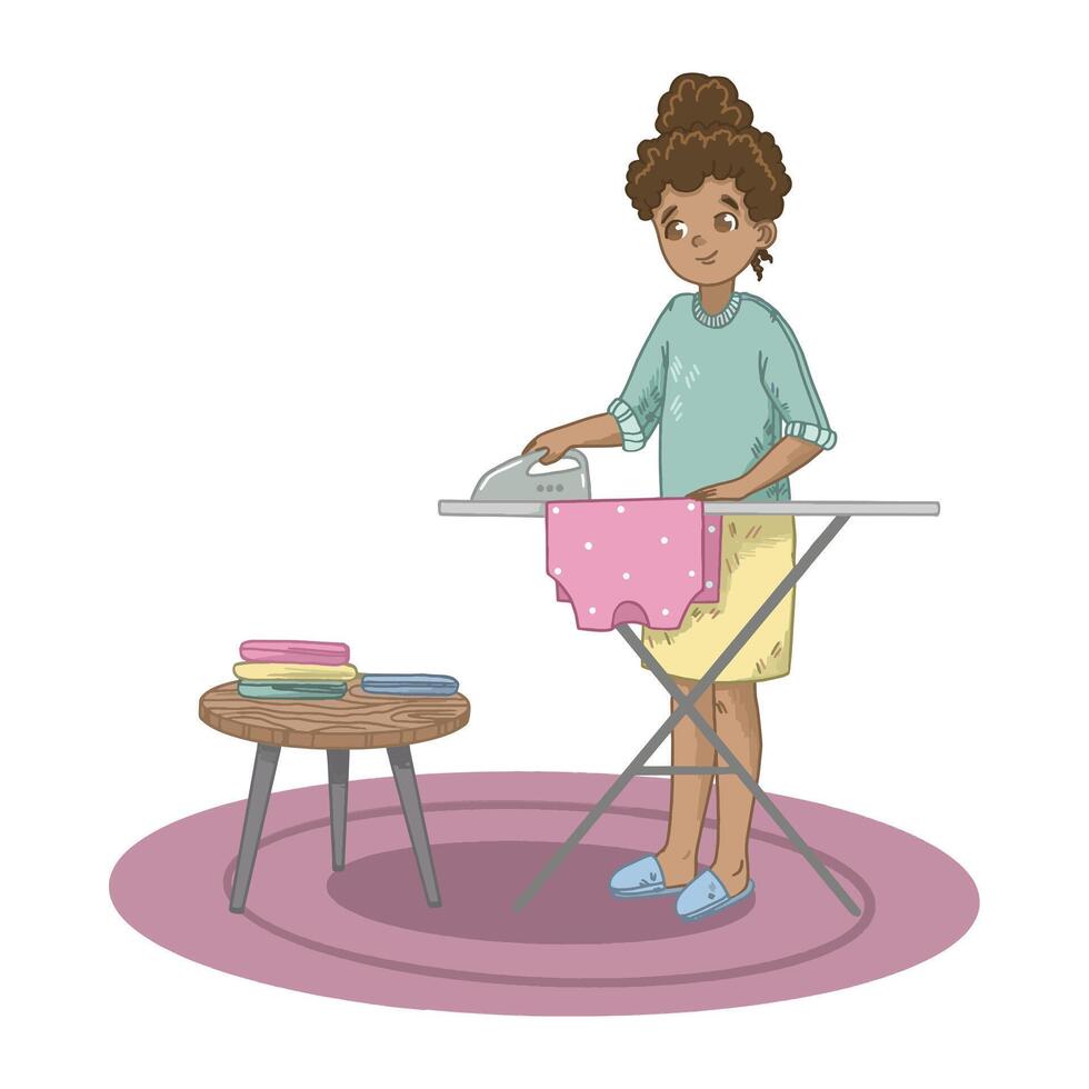 Girl Ironing Clothes vector