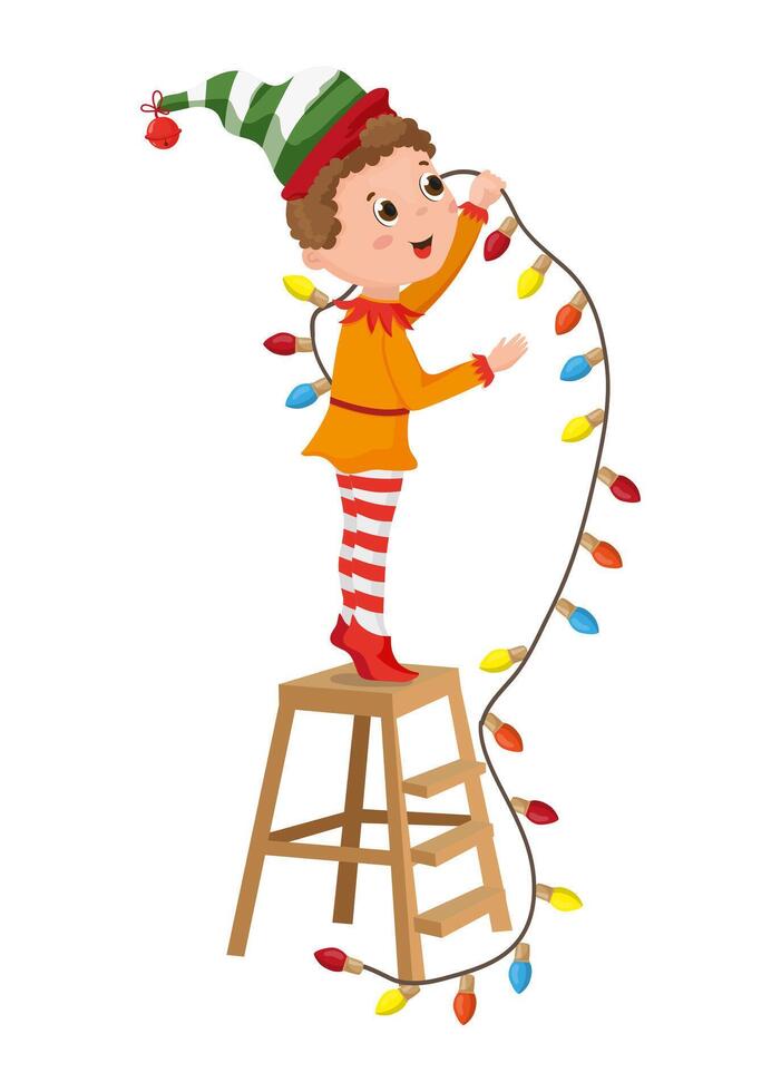 Elf Decorating with Lights vector