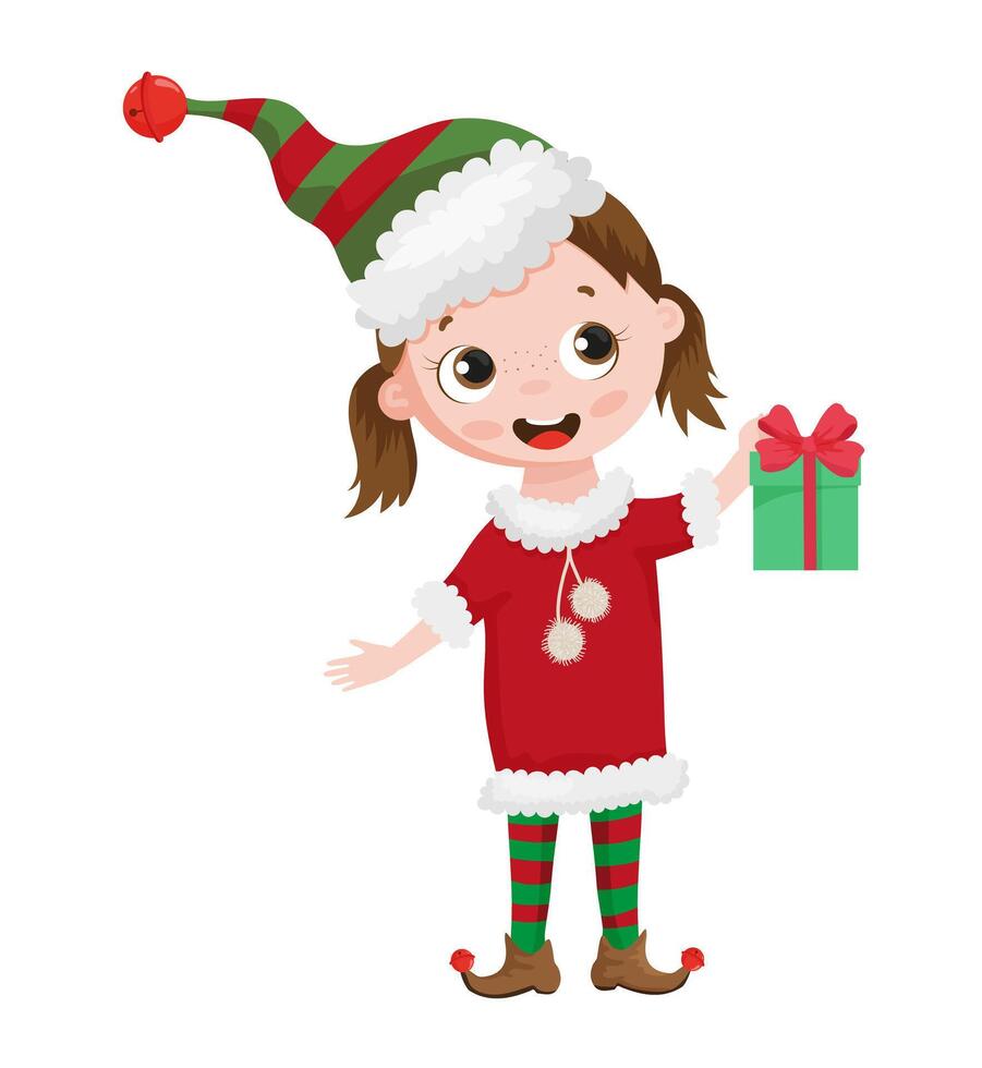 Elf With Gift vector