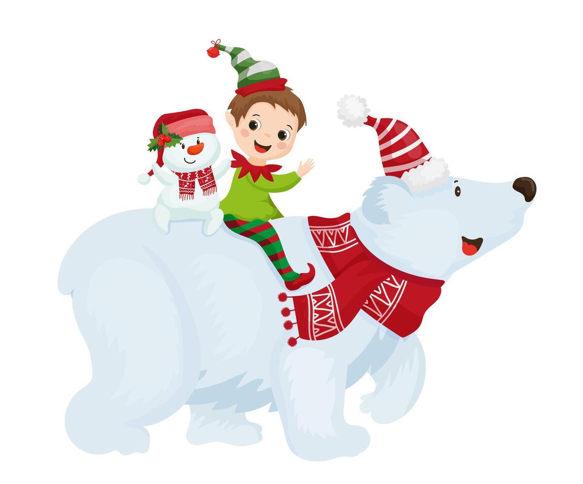 Polar Bear with Boy and Snowman vector