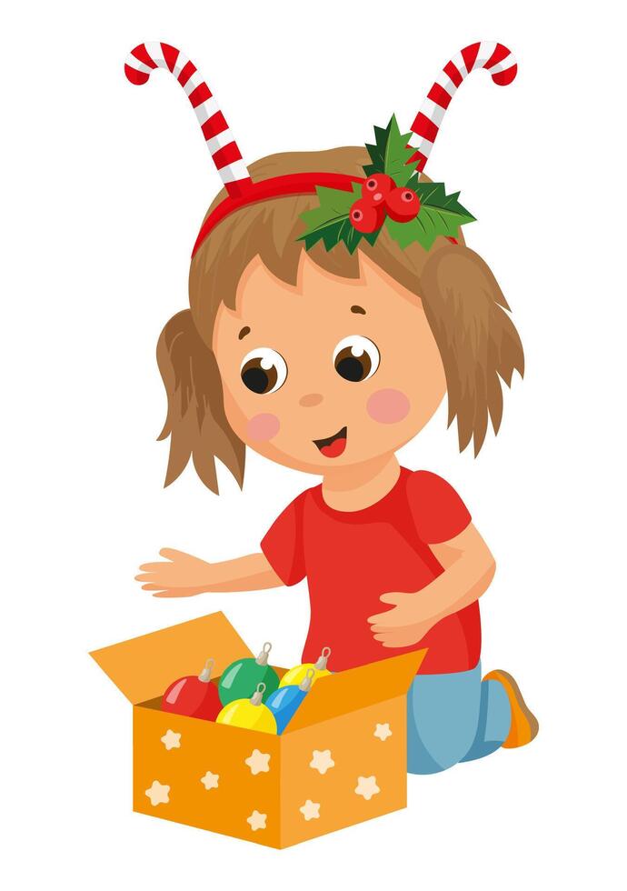 Girl With Christmas Box vector
