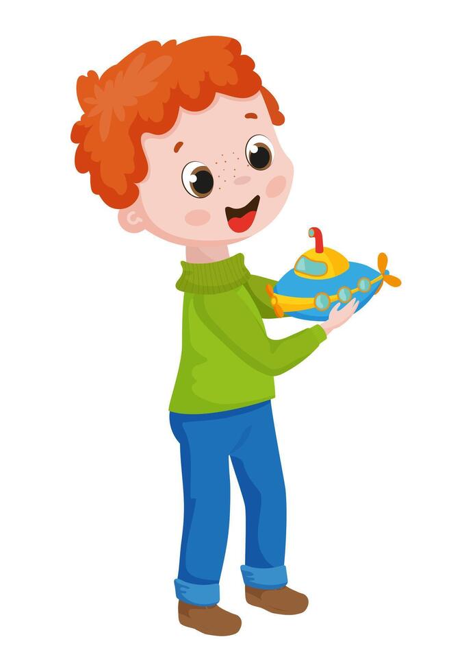 Boy With Submarine Toy vector
