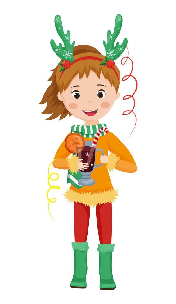 Christmas Girl with Mulled Wine vector