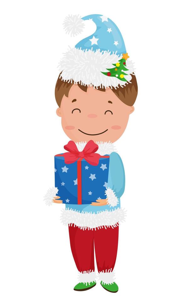 Boy With Christmas Present vector