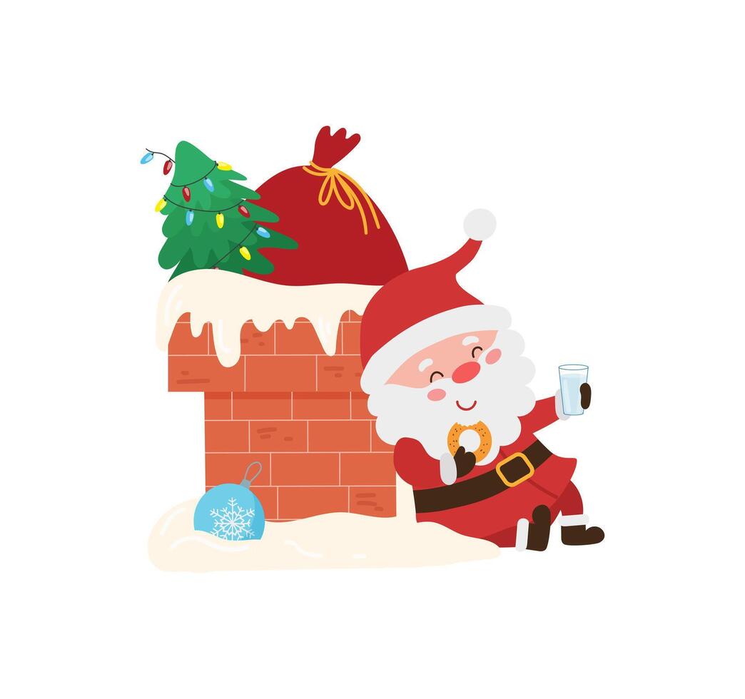 Santa With Milk and Cookie vector