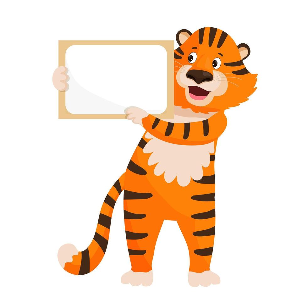 Tiger holding a blank sign for your message vector