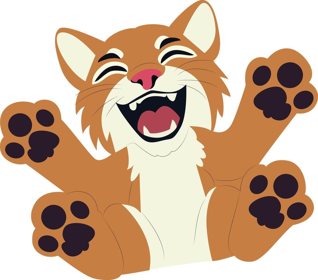 A cartoon cat with its paws up and its eyes open vector