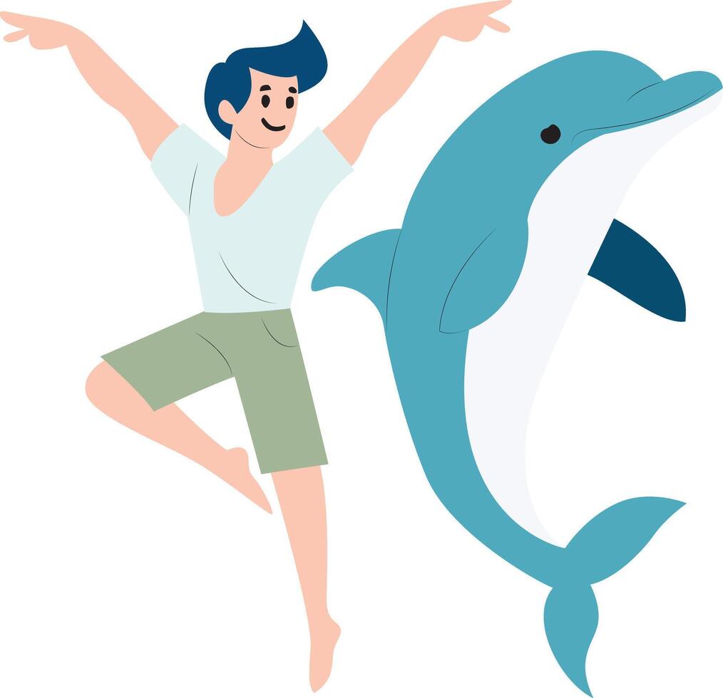 Boy Dancing with Dolphin Illustration vector