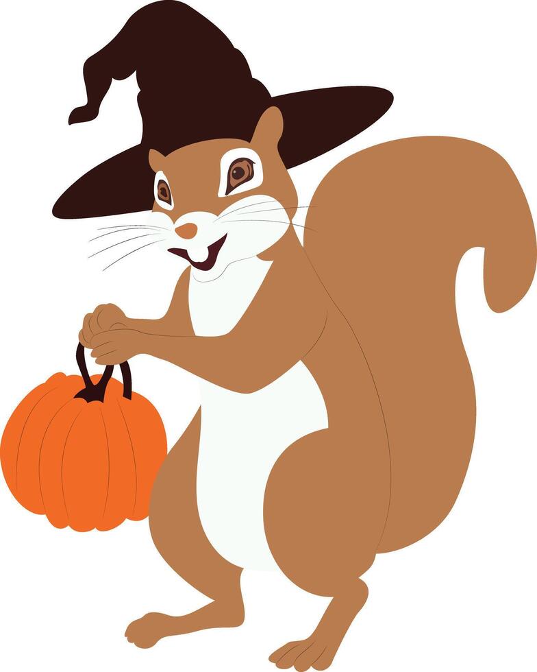 Cute Squirrel Witch Halloween Pumpkin vector
