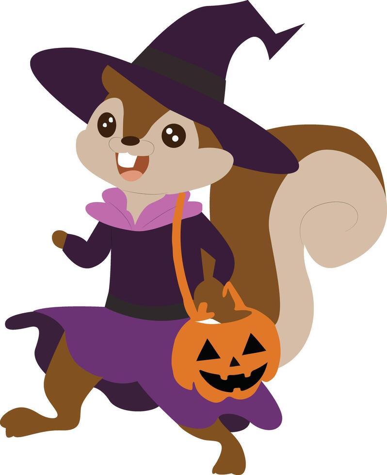Cute Squirrel Witch Halloween Costume vector