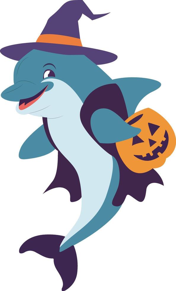 Halloween Dolphin Witch Jack o lantern Treat vector