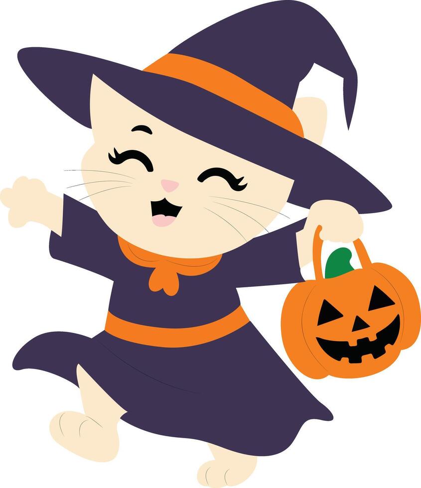 Cute Cat Witch Halloween vector