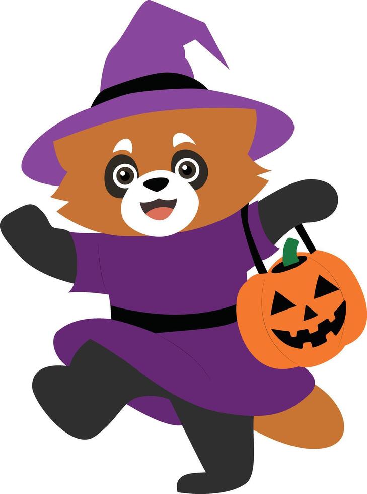 Cute Red Panda Halloween Witch vector