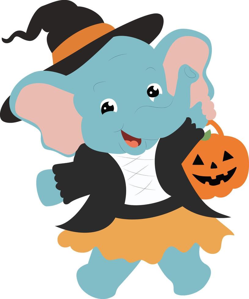 Cute Elephant Halloween Witch cartoon vector