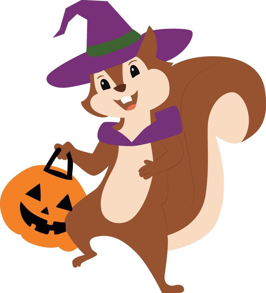 Cute Squirrel Halloween Witch Costume vector